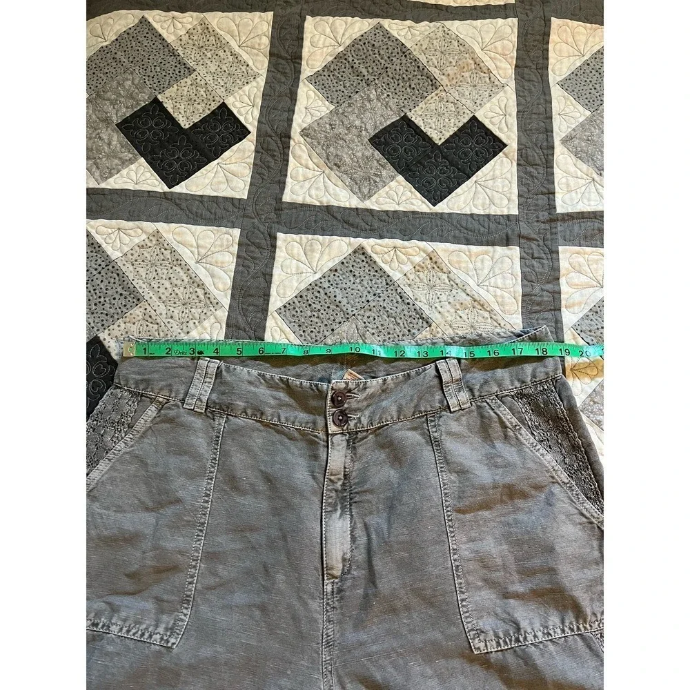 Sundance organia gray lace‎ trim linen blend pants size 16